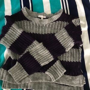 Purple Gray Striped Knitted Crop Sweater